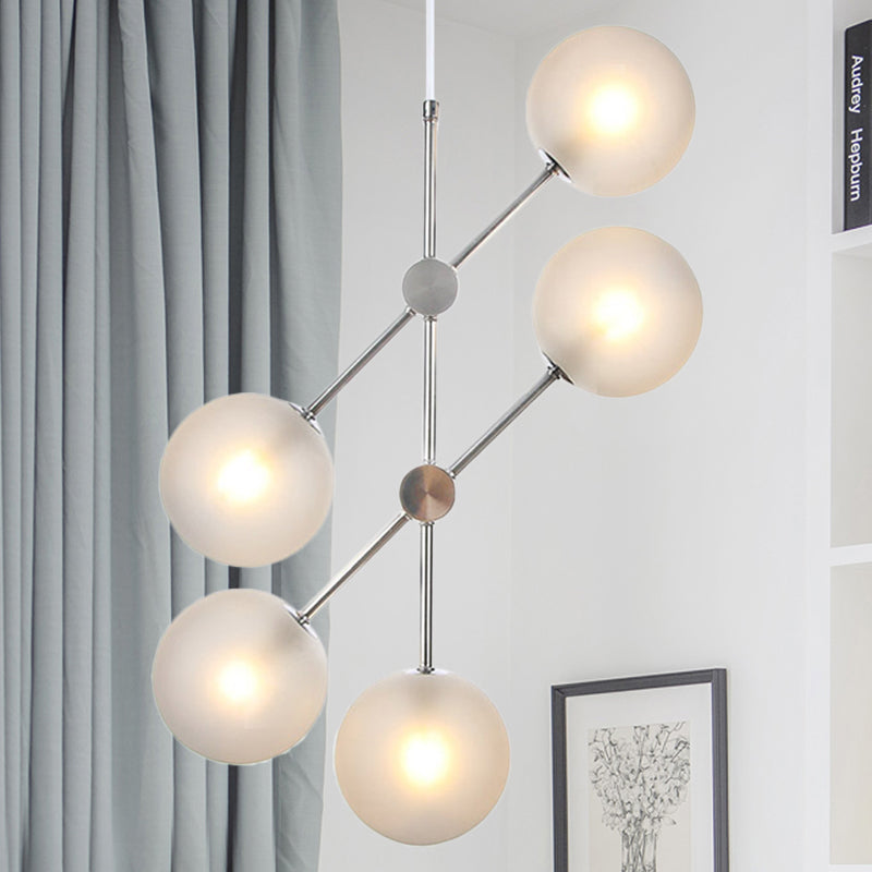 Modern Globe Chandelier Lighting Textured White Glass 5 Bulbs Bedroom Ceiling Suspension Lamp Clearhalo 'Ceiling Lights' 'Chandeliers' 'Glass shade' 'Glass' 'Modern Chandeliers' 'Modern' Lighting' 324616