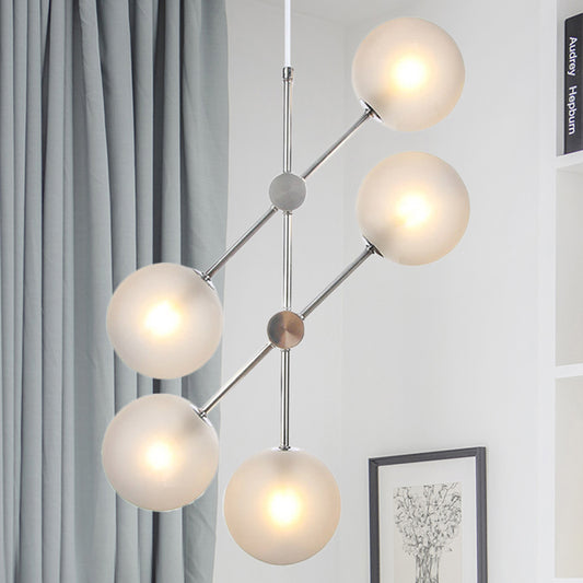 Modern Globe Chandelier Lighting Textured White Glass 5 Bulbs Bedroom Ceiling Suspension Lamp Clearhalo 'Ceiling Lights' 'Chandeliers' 'Glass shade' 'Glass' 'Modern Chandeliers' 'Modern' Lighting' 324616