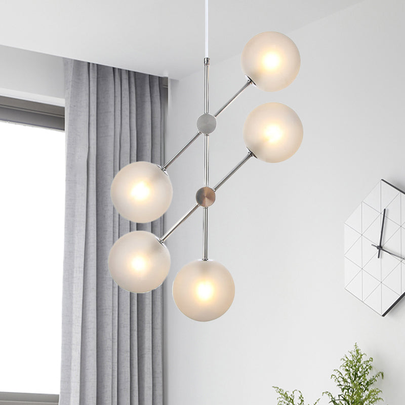 Modern Globe Chandelier Lighting Textured White Glass 5 Bulbs Bedroom Ceiling Suspension Lamp Clearhalo 'Ceiling Lights' 'Chandeliers' 'Glass shade' 'Glass' 'Modern Chandeliers' 'Modern' Lighting' 324617