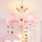 Countryside Barrel Chandelier Lighting Fixture 5 Heads Fabric Pendant Ceiling Light in Pink/White Clearhalo 'Ceiling Lights' 'Chandeliers' Lighting' options 324675