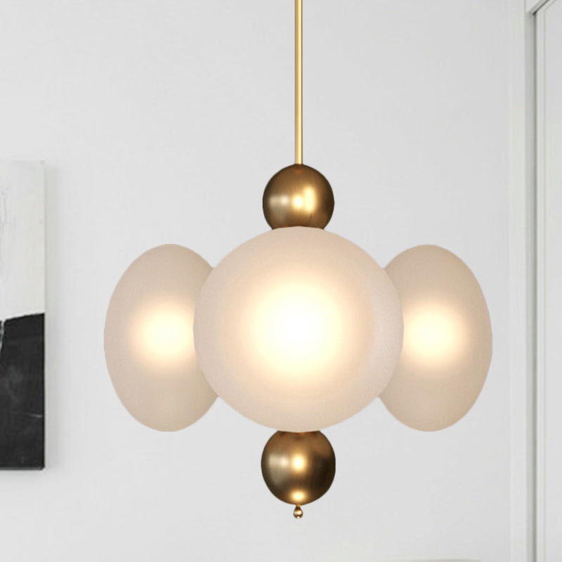 Gold Round Chandelier Light Modernism 4 Heads Frosted Glass Ceiling Suspension Lamp Clearhalo 'Ceiling Lights' 'Chandeliers' 'Glass shade' 'Glass' 'Modern Chandeliers' 'Modern' Lighting' 324710