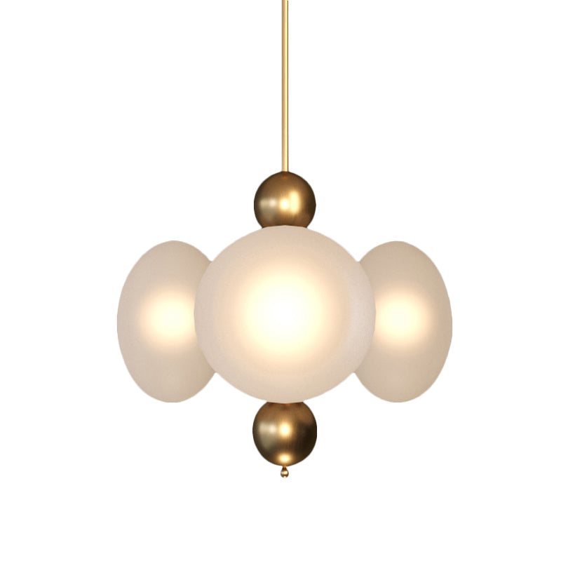 Gold Round Chandelier Light Modernism 4 Heads Frosted Glass Ceiling Suspension Lamp Clearhalo 'Ceiling Lights' 'Chandeliers' 'Glass shade' 'Glass' 'Modern Chandeliers' 'Modern' Lighting' 324712