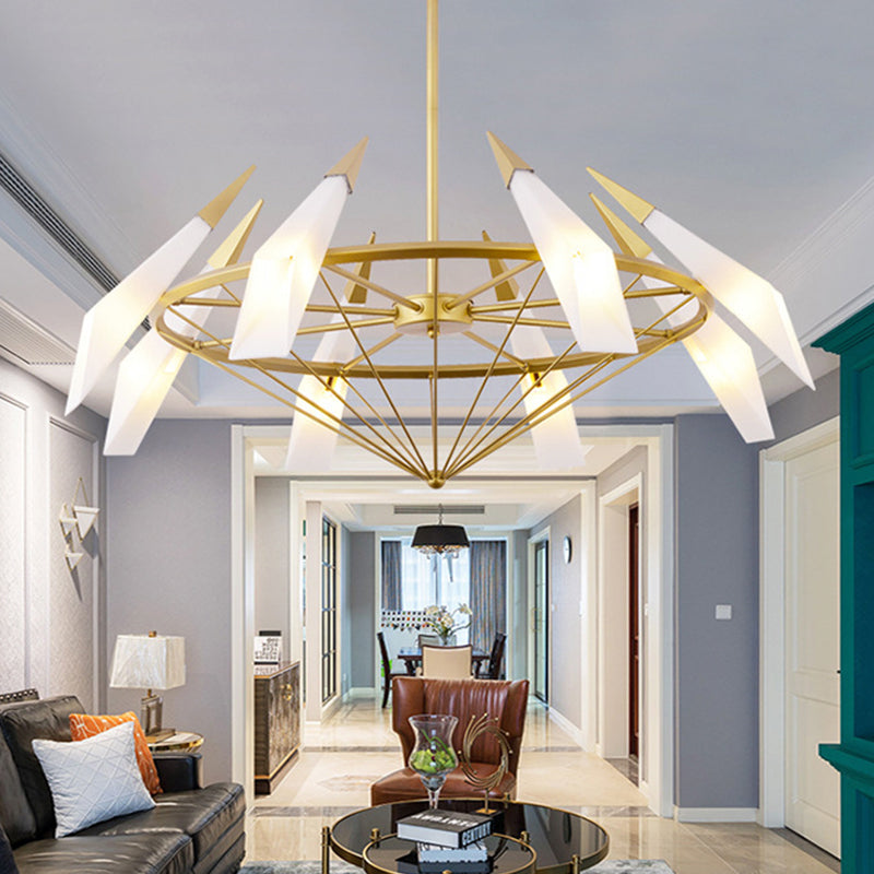 Contemporary Tapered Pendant Chandelier Cream/Green Glass 8 Heads Living Room Hanging Light Kit Clearhalo 'Ceiling Lights' 'Chandeliers' 'Glass shade' 'Glass' 'Modern Chandeliers' 'Modern' Lighting' 324731