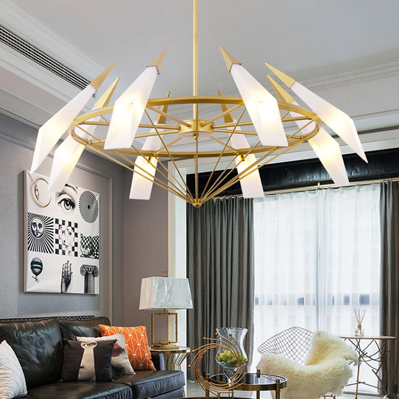 Contemporary Tapered Pendant Chandelier Cream/Green Glass 8 Heads Living Room Hanging Light Kit Clearhalo 'Ceiling Lights' 'Chandeliers' 'Glass shade' 'Glass' 'Modern Chandeliers' 'Modern' Lighting' 324732
