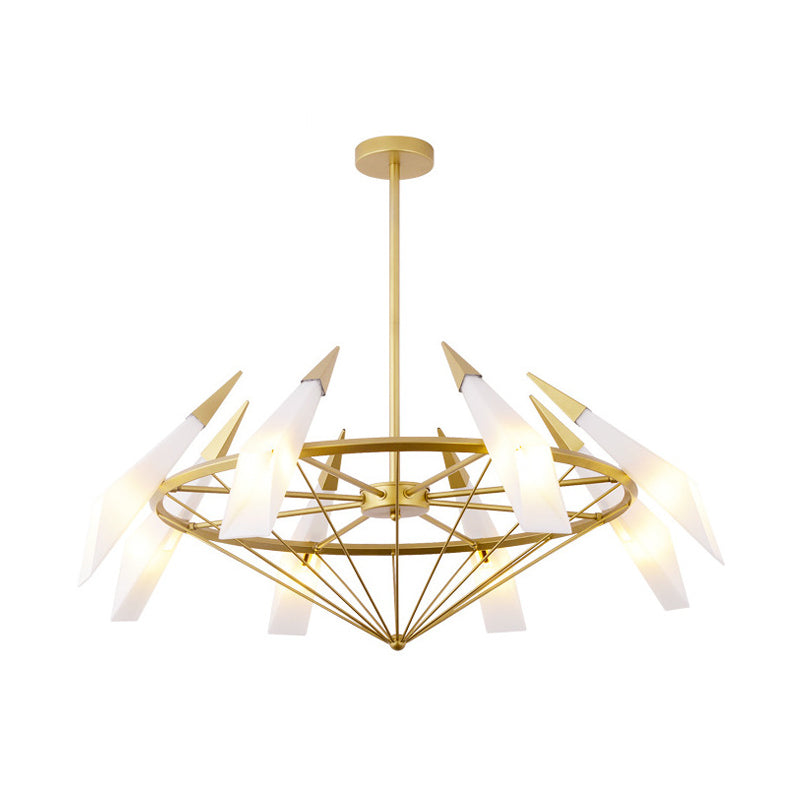 Contemporary Tapered Pendant Chandelier Cream/Green Glass 8 Heads Living Room Hanging Light Kit Clearhalo 'Ceiling Lights' 'Chandeliers' 'Glass shade' 'Glass' 'Modern Chandeliers' 'Modern' Lighting' 324733