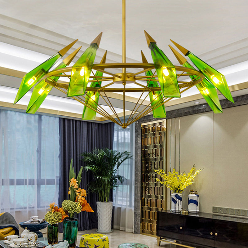 Contemporary Tapered Pendant Chandelier Cream/Green Glass 8 Heads Living Room Hanging Light Kit Clearhalo 'Ceiling Lights' 'Chandeliers' 'Glass shade' 'Glass' 'Modern Chandeliers' 'Modern' Lighting' 324736