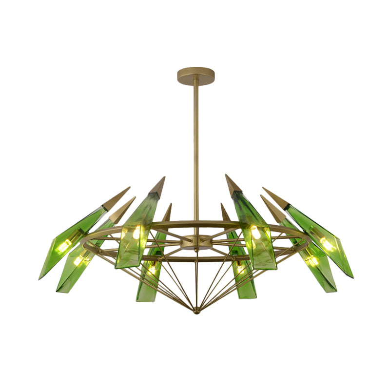 Contemporary Tapered Pendant Chandelier Cream/Green Glass 8 Heads Living Room Hanging Light Kit Clearhalo 'Ceiling Lights' 'Chandeliers' 'Glass shade' 'Glass' 'Modern Chandeliers' 'Modern' Lighting' 324738