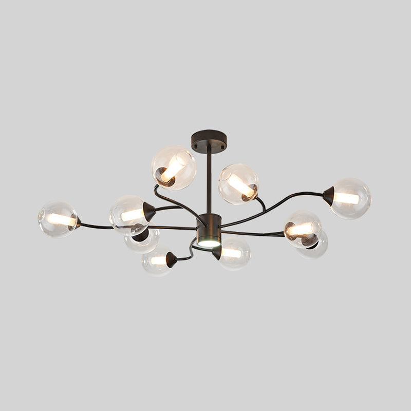 10 Heads Living Room Chandelier Lamp Modern Black Pendant Light Fixture with Orb Clear Glass Shade Clearhalo 'Ceiling Lights' 'Chandeliers' 'Glass shade' 'Glass' 'Modern Chandeliers' 'Modern' Lighting' 324741