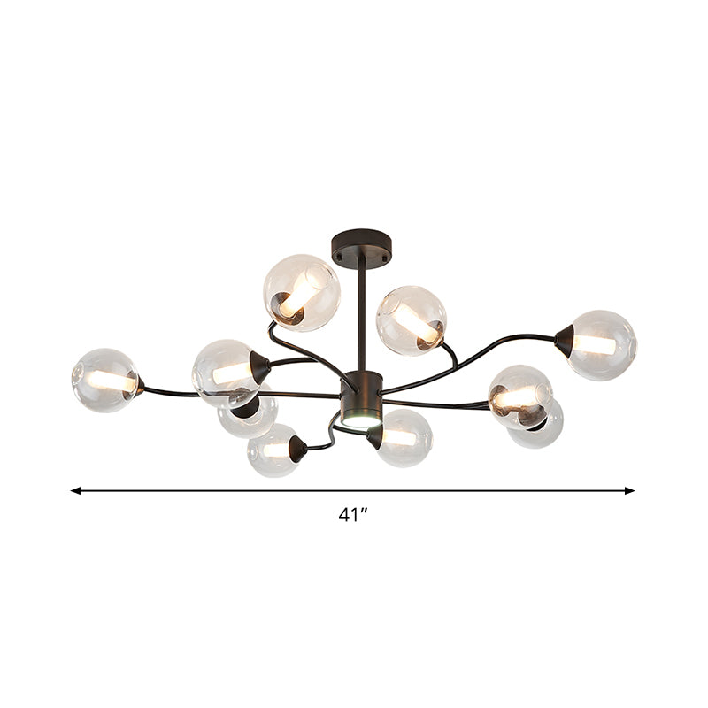 10 Heads Living Room Chandelier Lamp Modern Black Pendant Light Fixture with Orb Clear Glass Shade Clearhalo 'Ceiling Lights' 'Chandeliers' 'Glass shade' 'Glass' 'Modern Chandeliers' 'Modern' Lighting' 324743