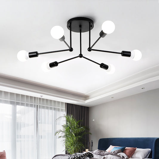 Metal Radial Semi Flush Light Contemporary 6 Heads Close to Ceiling Lighting in Black Clearhalo 'Ceiling Lights' 'Close To Ceiling Lights' 'Close to ceiling' 'Semi-flushmount' Lighting' 324745