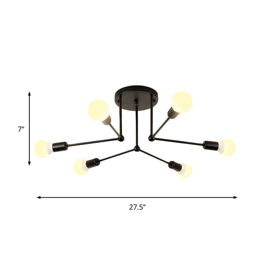 Metal Radial Semi Flush Light Contemporary 6 Heads Close to Ceiling Lighting in Black Clearhalo 'Ceiling Lights' 'Close To Ceiling Lights' 'Close to ceiling' 'Semi-flushmount' Lighting' 324747