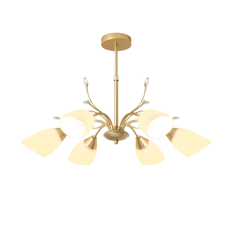 Modernism 3/6 Bulbs Hanging Chandelier Gold Flared Ceiling Pendant Light with White Glass Shade Clearhalo 'Ceiling Lights' 'Chandeliers' 'Close To Ceiling Lights' 'Glass shade' 'Glass' 'Island Lights' 'Modern Chandeliers' 'Modern' Lighting' 324754