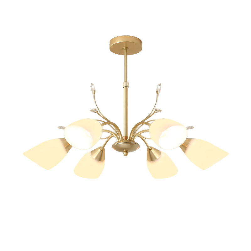 Modernism 3/6 Bulbs Hanging Chandelier Gold Flared Ceiling Pendant Light with White Glass Shade Clearhalo 'Ceiling Lights' 'Chandeliers' 'Close To Ceiling Lights' 'Glass shade' 'Glass' 'Island Lights' 'Modern Chandeliers' 'Modern' Lighting' 324754