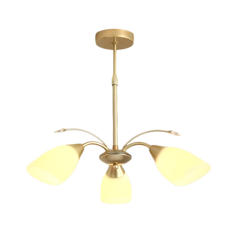 Modernism 3/6 Bulbs Hanging Chandelier Gold Flared Ceiling Pendant Light with White Glass Shade Clearhalo 'Ceiling Lights' 'Chandeliers' 'Close To Ceiling Lights' 'Glass shade' 'Glass' 'Island Lights' 'Modern Chandeliers' 'Modern' Lighting' 324757