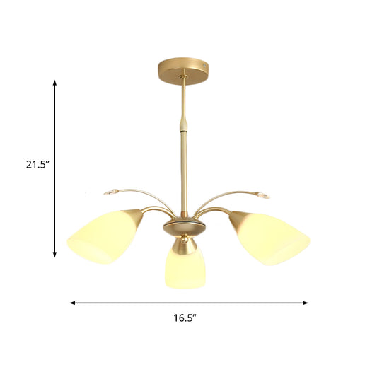 Modernism 3/6 Bulbs Hanging Chandelier Gold Flared Ceiling Pendant Light with White Glass Shade Clearhalo 'Ceiling Lights' 'Chandeliers' 'Close To Ceiling Lights' 'Glass shade' 'Glass' 'Island Lights' 'Modern Chandeliers' 'Modern' Lighting' 324758