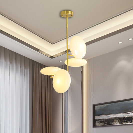 4 Heads Living Room Ceiling Chandelier Modern Gold Hanging Light Fixture with Circle Opal Glass Shade Clearhalo 'Ceiling Lights' 'Chandeliers' 'Close To Ceiling Lights' 'Close to ceiling' 'Glass shade' 'Glass' 'Semi-flushmount' Lighting' 324781