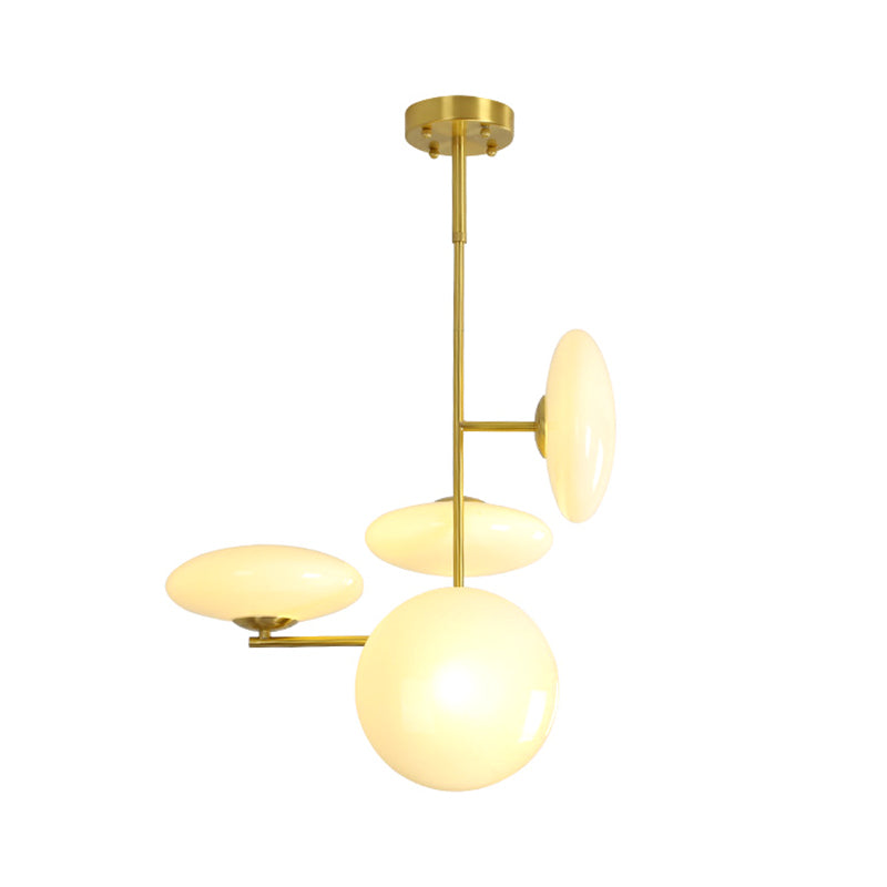 4 Heads Living Room Ceiling Chandelier Modern Gold Hanging Light Fixture with Circle Opal Glass Shade Clearhalo 'Ceiling Lights' 'Chandeliers' 'Close To Ceiling Lights' 'Close to ceiling' 'Glass shade' 'Glass' 'Semi-flushmount' Lighting' 324782