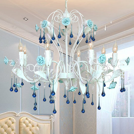 Candelabra Bedroom Ceiling Chandelier Traditional Clear Crystal Glass 8 Heads Pink/Blue Hanging Light Fixture Clearhalo 'Ceiling Lights' 'Chandeliers' Lighting' options 324792