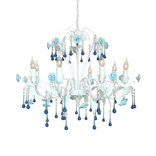 Candelabra Bedroom Ceiling Chandelier Traditional Clear Crystal Glass 8 Heads Pink/Blue Hanging Light Fixture Clearhalo 'Ceiling Lights' 'Chandeliers' Lighting' options 324793