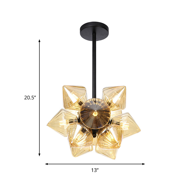 Diamond Chandelier Lamp Contemporary Amber Glass 9/12 Bulbs Living Room Hanging Pentant Light Clearhalo 'Ceiling Lights' 'Chandeliers' 'Modern Chandeliers' 'Modern' Lighting' 324800