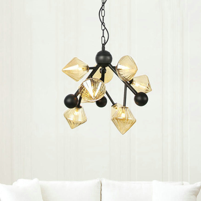 Pyramid Dining Room Ceiling Chandelier Amber Glass 9 Heads Modern Pendant Light Fixture Clearhalo 'Ceiling Lights' 'Chandeliers' 'Glass shade' 'Glass' 'Modern Chandeliers' 'Modern' Lighting' 324812