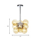 Modern 9 Heads Chandelier Light Chrome Orb Pendant Lighting Fixture with Amber Glass Shade Clearhalo 'Ceiling Lights' 'Chandeliers' 'Close To Ceiling Lights' 'Glass shade' 'Glass' 'Modern Chandeliers' 'Modern' Lighting' 324822