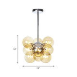 Modern 9 Heads Chandelier Light Chrome Orb Pendant Lighting Fixture with Amber Glass Shade Clearhalo 'Ceiling Lights' 'Chandeliers' 'Close To Ceiling Lights' 'Glass shade' 'Glass' 'Modern Chandeliers' 'Modern' Lighting' 324822