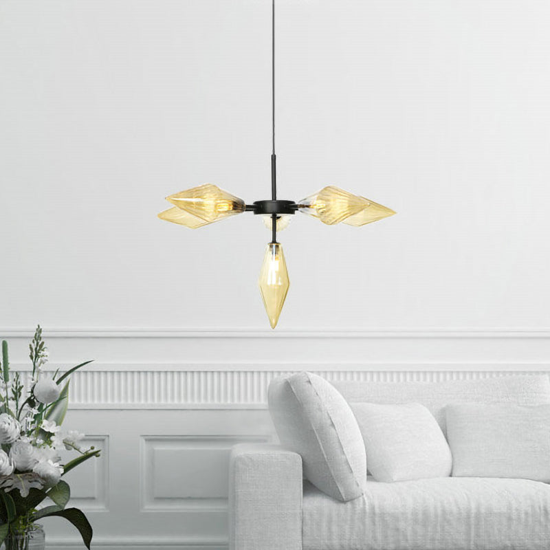 Black Tapered Chandelier Lamp Modernist 6 Heads Amber Glass Ceiling Pendant Light Clearhalo 'Ceiling Lights' 'Chandeliers' 'Close To Ceiling Lights' 'Glass shade' 'Glass' 'Modern Chandeliers' 'Modern' Lighting' 324824
