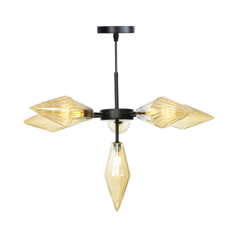 Black Tapered Chandelier Lamp Modernist 6 Heads Amber Glass Ceiling Pendant Light Clearhalo 'Ceiling Lights' 'Chandeliers' 'Close To Ceiling Lights' 'Glass shade' 'Glass' 'Modern Chandeliers' 'Modern' Lighting' 324825