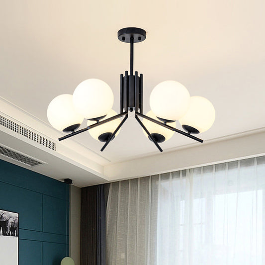 Milky Glass Global Semi Flush Modernism 6 Bulbs Black Ceiling Mount Light Fixture for Bedroom Clearhalo 'Ceiling Lights' 'Chandeliers' 'Close To Ceiling Lights' 'Close to ceiling' 'Glass shade' 'Glass' 'Semi-flushmount' Lighting' 324828