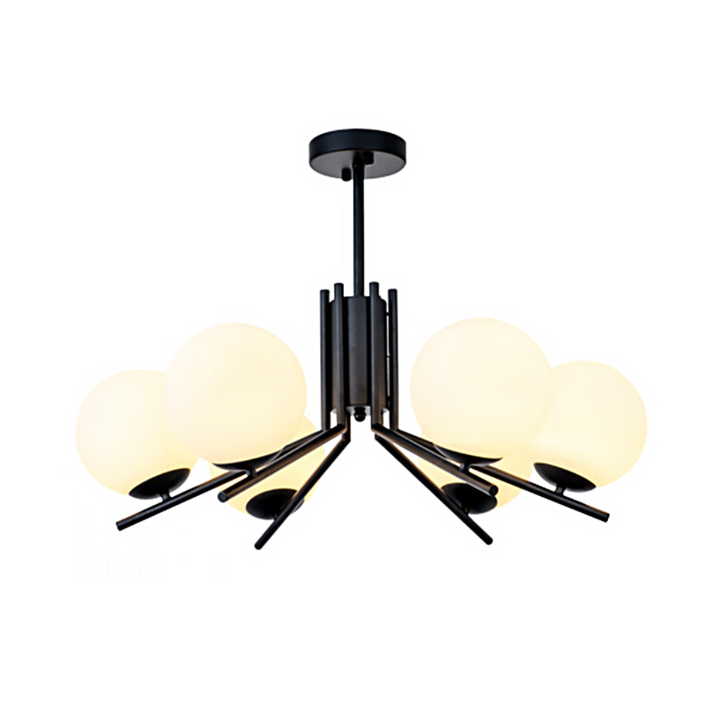 Milky Glass Global Semi Flush Modernism 6 Bulbs Black Ceiling Mount Light Fixture for Bedroom Clearhalo 'Ceiling Lights' 'Chandeliers' 'Close To Ceiling Lights' 'Close to ceiling' 'Glass shade' 'Glass' 'Semi-flushmount' Lighting' 324829