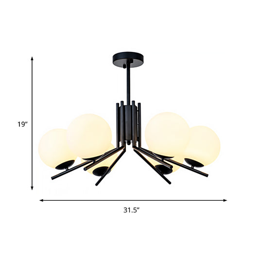 Milky Glass Global Semi Flush Modernism 6 Bulbs Black Ceiling Mount Light Fixture for Bedroom Clearhalo 'Ceiling Lights' 'Chandeliers' 'Close To Ceiling Lights' 'Close to ceiling' 'Glass shade' 'Glass' 'Semi-flushmount' Lighting' 324830