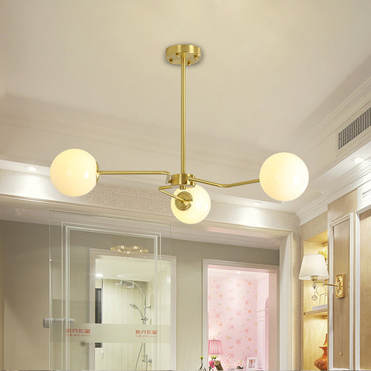 3 Bulbs Bedroom Semi Flush Light Modern Gold Ceiling Mounted Fixture with Orb White Glass Shade Gold Clearhalo 'Ceiling Lights' 'Close To Ceiling Lights' 'Close to ceiling' 'Glass shade' 'Glass' 'Island Lights' 'Semi-flushmount' Lighting' 324831