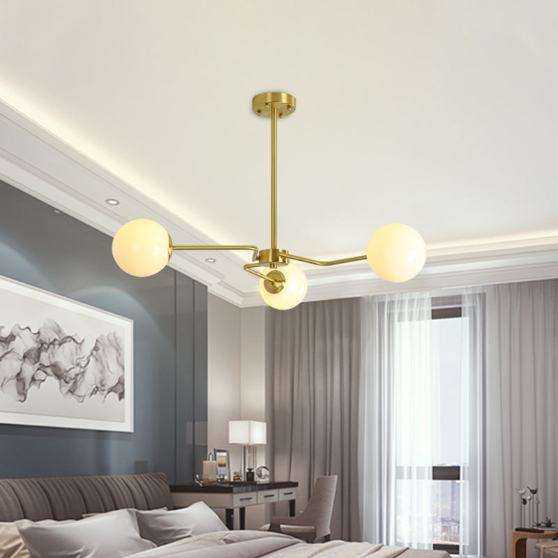 3 Bulbs Bedroom Semi Flush Light Modern Gold Ceiling Mounted Fixture with Orb White Glass Shade Clearhalo 'Ceiling Lights' 'Close To Ceiling Lights' 'Close to ceiling' 'Glass shade' 'Glass' 'Island Lights' 'Semi-flushmount' Lighting' 324832