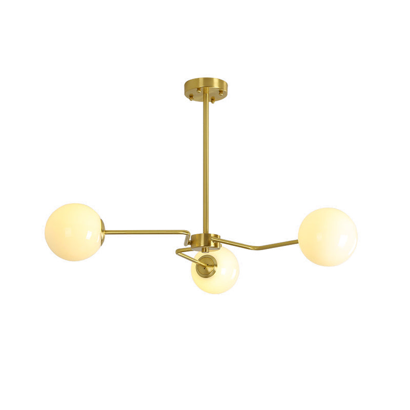 3 Bulbs Bedroom Semi Flush Light Modern Gold Ceiling Mounted Fixture with Orb White Glass Shade Clearhalo 'Ceiling Lights' 'Close To Ceiling Lights' 'Close to ceiling' 'Glass shade' 'Glass' 'Island Lights' 'Semi-flushmount' Lighting' 324833