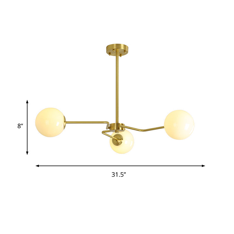 3 Bulbs Bedroom Semi Flush Light Modern Gold Ceiling Mounted Fixture with Orb White Glass Shade Clearhalo 'Ceiling Lights' 'Close To Ceiling Lights' 'Close to ceiling' 'Glass shade' 'Glass' 'Island Lights' 'Semi-flushmount' Lighting' 324834