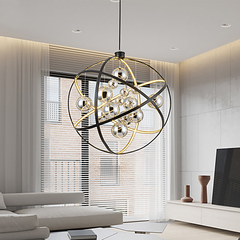 Round Pendant Chandelier Modernist Smoke Glass LED Ceiling Hanging Light in Black Clearhalo 'Ceiling Lights' 'Chandeliers' 'Glass shade' 'Glass' 'Modern Chandeliers' 'Modern' Lighting' 324845