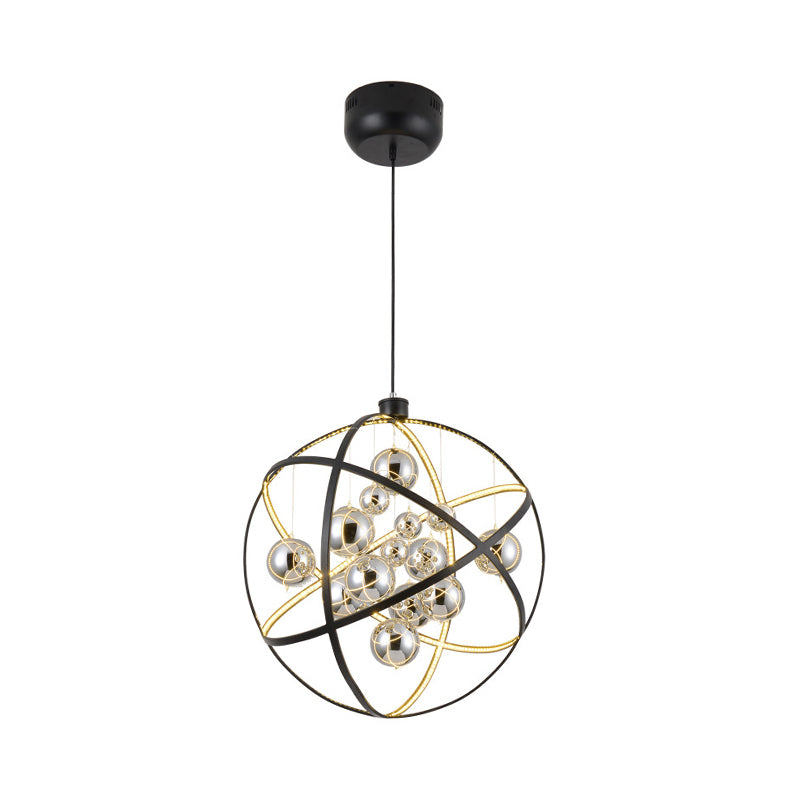 Round Pendant Chandelier Modernist Smoke Glass LED Ceiling Hanging Light in Black Clearhalo 'Ceiling Lights' 'Chandeliers' 'Glass shade' 'Glass' 'Modern Chandeliers' 'Modern' Lighting' 324846
