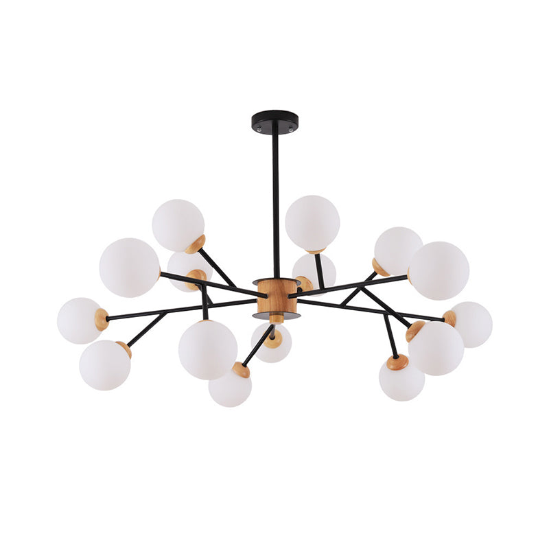 Milky Glass Sphere Hanging Chandelier Contemporary 6/15 Heads White/Black Suspended Lighting Fixture Clearhalo 'Ceiling Lights' 'Chandeliers' 'Glass shade' 'Glass' Lighting' 324906