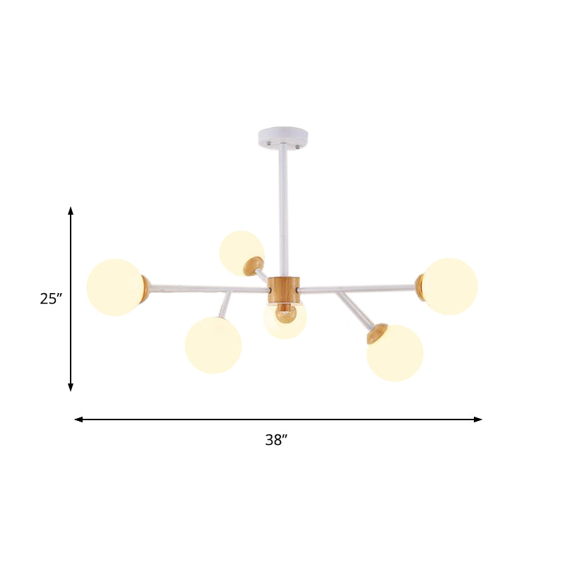 Milky Glass Sphere Hanging Chandelier Contemporary 6/15 Heads White/Black Suspended Lighting Fixture Clearhalo 'Ceiling Lights' 'Chandeliers' 'Glass shade' 'Glass' Lighting' 324910