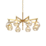 Modern 8 Heads Ceiling Chandelier Gold Ball Hanging Light Fixture with Amber Glass Shade Clearhalo 'Ceiling Lights' 'Chandeliers' 'Glass shade' 'Glass' 'Modern Chandeliers' 'Modern' Lighting' 324929