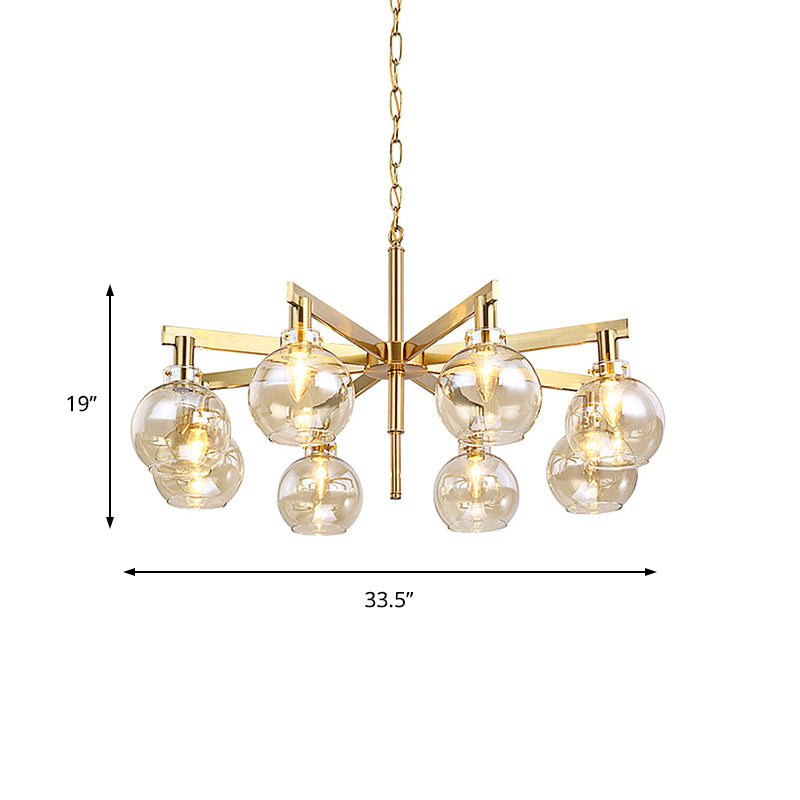 Modern 8 Heads Ceiling Chandelier Gold Ball Hanging Light Fixture with Amber Glass Shade Clearhalo 'Ceiling Lights' 'Chandeliers' 'Glass shade' 'Glass' 'Modern Chandeliers' 'Modern' Lighting' 324930