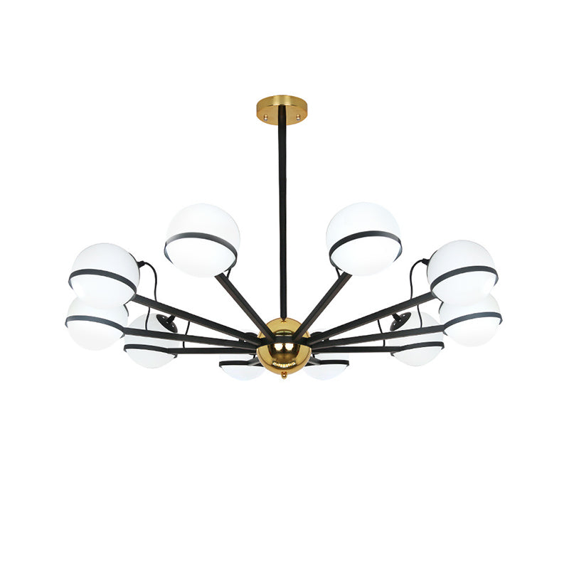 Modernist Round Hanging Chandelier Frosted White Glass 6/8/10 Bulbs Pendant Light Fixture in Black Clearhalo 'Ceiling Lights' 'Chandeliers' 'Glass shade' 'Glass' 'Modern Chandeliers' 'Modern' Lighting' 324958