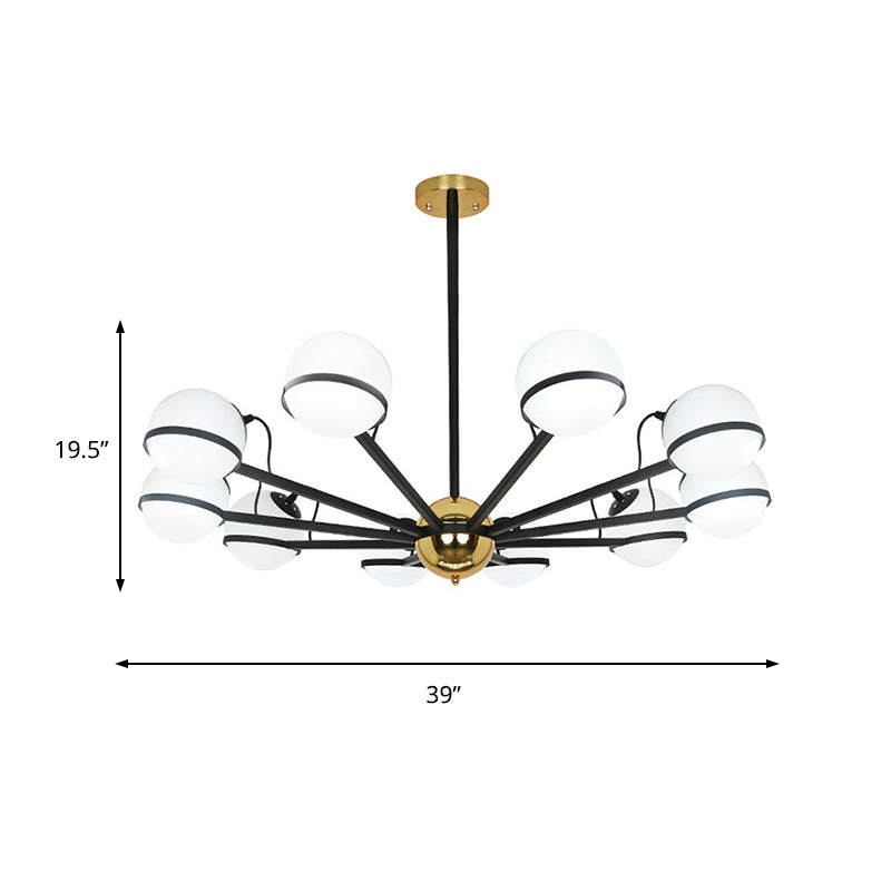 Modernist Round Hanging Chandelier Frosted White Glass 6/8/10 Bulbs Pendant Light Fixture in Black Clearhalo 'Ceiling Lights' 'Chandeliers' 'Glass shade' 'Glass' 'Modern Chandeliers' 'Modern' Lighting' 324959