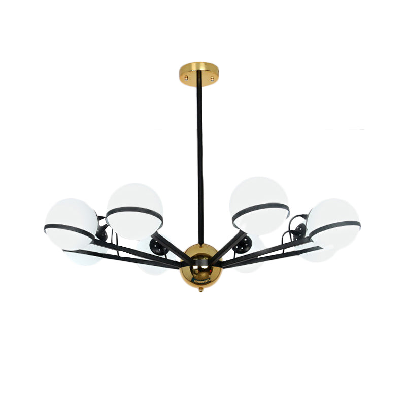 Modernist Round Hanging Chandelier Frosted White Glass 6/8/10 Bulbs Pendant Light Fixture in Black Clearhalo 'Ceiling Lights' 'Chandeliers' 'Glass shade' 'Glass' 'Modern Chandeliers' 'Modern' Lighting' 324961