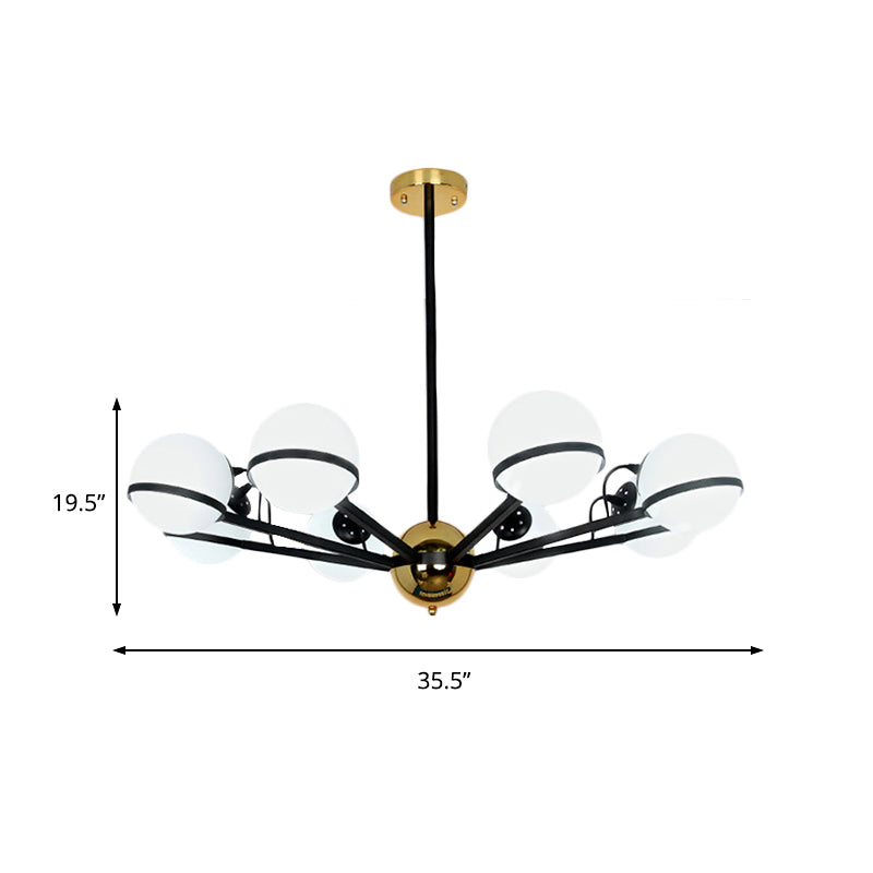 Modernist Round Hanging Chandelier Frosted White Glass 6/8/10 Bulbs Pendant Light Fixture in Black Clearhalo 'Ceiling Lights' 'Chandeliers' 'Glass shade' 'Glass' 'Modern Chandeliers' 'Modern' Lighting' 324962