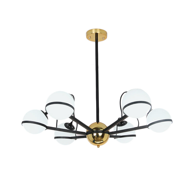 Modernist Round Hanging Chandelier Frosted White Glass 6/8/10 Bulbs Pendant Light Fixture in Black Clearhalo 'Ceiling Lights' 'Chandeliers' 'Glass shade' 'Glass' 'Modern Chandeliers' 'Modern' Lighting' 324964