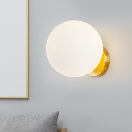 1 Bulb Bedroom Wall Lamp Modernist Gold Sconce Light Fixture with Ball Opal Glass Shade Clearhalo 'Cast Iron' 'Glass' 'Industrial' 'Modern wall lights' 'Modern' 'Tiffany' 'Traditional wall lights' 'Wall Lamps & Sconces' 'Wall Lights' Lighting' 325015