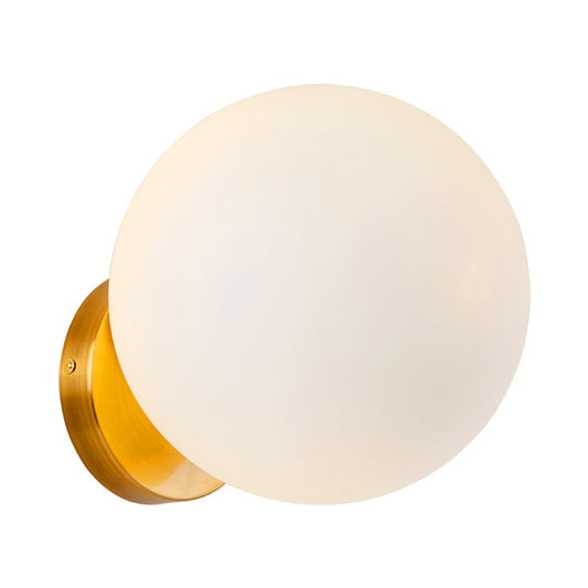 1 Bulb Bedroom Wall Lamp Modernist Gold Sconce Light Fixture with Ball Opal Glass Shade Clearhalo 'Cast Iron' 'Glass' 'Industrial' 'Modern wall lights' 'Modern' 'Tiffany' 'Traditional wall lights' 'Wall Lamps & Sconces' 'Wall Lights' Lighting' 325017