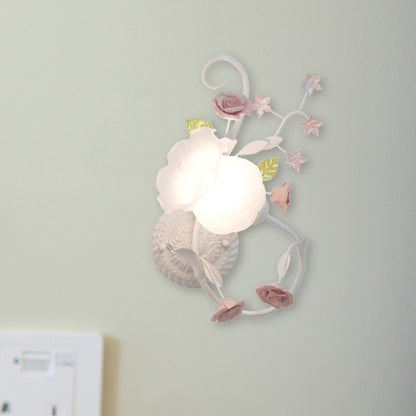 Traditionalism Floral Wall Mount Lamp 1 Head White Glass Wall Sconce for Bedroom, Left/Right White Left Clearhalo 'Wall Lamps & Sconces' 'Wall Lights' Lighting' 325037